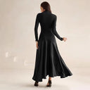 Chic Long Sleeve Maxi Dress with High Collar and Flowing Skirt