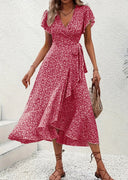 V-Neck Dress with Flowing Hem Design