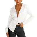 Chic Satin V-Neck Shirt with Long Sleeves