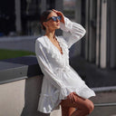 Ruffle Detail Deep V-Neck Women's Dress