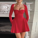 Chic Midi Dress with Puff Sleeves and Stylish Neckline
