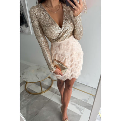 Elegant V-Neck Cocktail Dress with Statement Sleeves