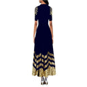 Artistic Gold Embroidered Women's Maxi Dress with Zigzag Design
