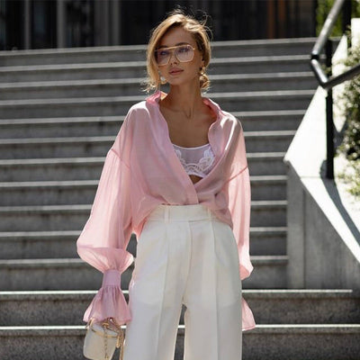Chic Women's Cotton Blouse with Statement Sleeves