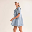 Chic Women's Denim Dress with Ruffled Collar