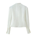 Chic Women's Blazer Jacket with Stand Collar and Decorative Buttons