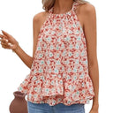 Floral Ruffle Hem Women's Blouse Top