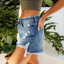 Women's High-Waisted Distressed Denim Shorts with Frayed Hems