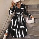 Chic Women's Long Sleeve Pleated Shirt Dress