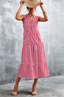 Striped Women's Maxi Dress with Full Button Design
