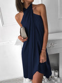 Chic Women's Halter Dress with Flowing Drapes