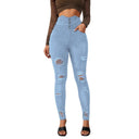 Women's High-Waisted Ripped Skinny Jeans with Chic Button Placket
