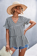 Chic Ruffled Hem Check Blouse for Women
