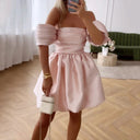 Off-the-Shoulder Puff Sleeve Wedding Dress with Flowing Skirt