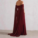 Chic Off-Shoulder Evening Dress with Sheer Cape and Flattering Design