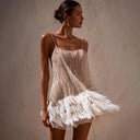 Glittering Sequin Cocktail Dress with Feather Accents