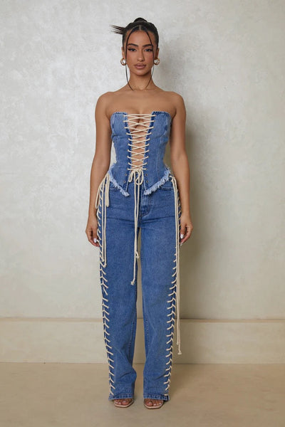Chic Denim Overalls with Stylish Lacing