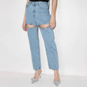 Chic Women's Jeans with Cut-Out Designs and Rhinestone Accents