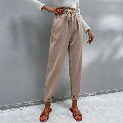 Chic Women's Jogging Pants with Stylish Belt and Elastic Waist