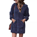 Cozy Hooded Fleece Dress with Zippered Pockets