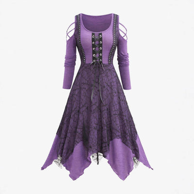 Gothic Lace-Trim Maxi Dress for Women