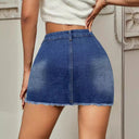 Trendy Women's Denim Skirt with Button Detail and Distressed Style