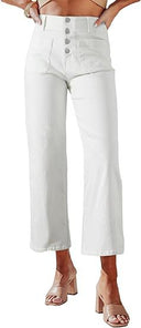 Chic High-Waisted Baggy Jeans with Button Placket & Side Pockets