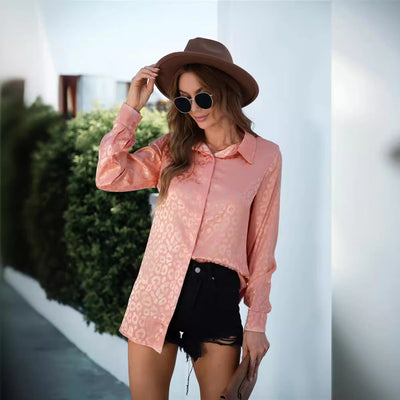 Textured Women's Long Sleeve Blouse with Classic Collar