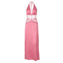 Elegant Women's Long Nightgown with Sheer Lace Details