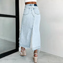 Asymmetrical Denim Skirt with Frayed Edges for Women