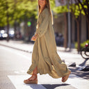 Chic Women's Long Sleeve Button Dress with Balloon Sleeves