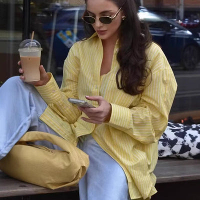 Striped Women's Blouse with Chest Pocket