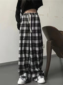 Checked Women's Leisure Pants with Adjustable Waist