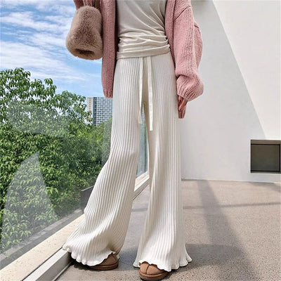 Flowy Knit Trousers with Chic Hem Design