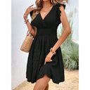 Women's Flowy Dress with Ruffled Cutouts and Elastic Waistband