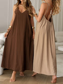 Chic Women's Maxi Dress with Deep V-Neck Design