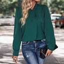 Chic Blouse with Puffed Sleeves and Stand-Up Collar