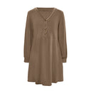 Women's Button Placket Dress with Side Pockets