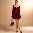 Chic Heart Neckline Women's Dress with Flowy Skirt