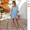 Women’s Flowing Summer Dress with Balloon Sleeves & Square Neck