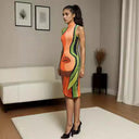 Chic Midi Dress with Contemporary Print for Women
