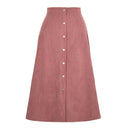 Chic Women's Long Cord Skirt with Button Detail