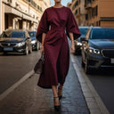 Chic Women's Maxi Dress with Stylish Sleeves & Waist Belt