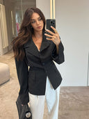 Textured Pinstripe Women's Blazer Jacket