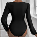 Women's Bodysuit with Romantic Puff Sleeves and V-Neck Design