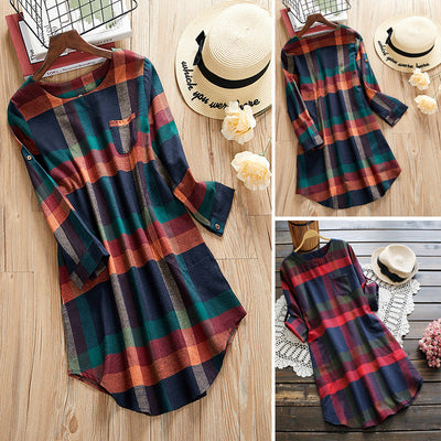 Chic Checkered Long Sleeve Blouse for Women
