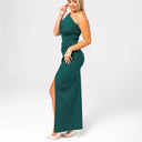 Chic Off-Shoulder Evening Dress with Ruffle Accents