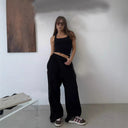 Chic High-Waist Pleated Women's Trousers with Side Pockets