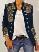 Floral Embroidered Women's Blazer Jacket with Stylish Buttons