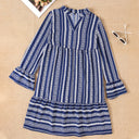 Women's Striped Long Sleeve Ruffle Dress